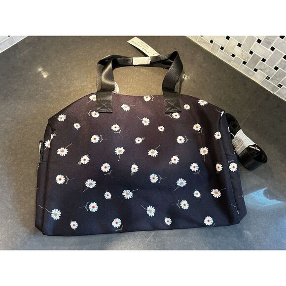 Alice + Olivia Daisy Black Floral Print Weekender Duffel Bag Overnight Handbag - Picture 4 of 7